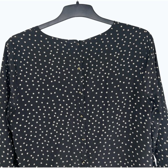 Madewell Black Star Scatter Silk V-Neck Button-Back Long Sleeve Dress Size Large - Picture 10 of 16
